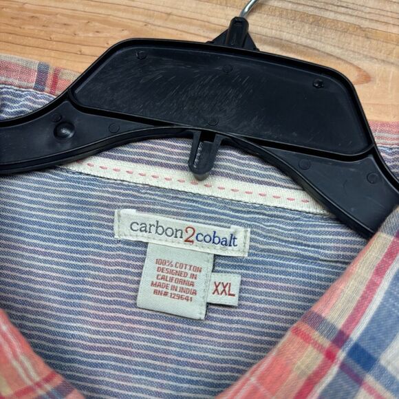 Carbon 2 Cobalt Shirt Mens XXL Pink Blue Button Up Long Sleeve Plaid Casual - Picture 3 of 10